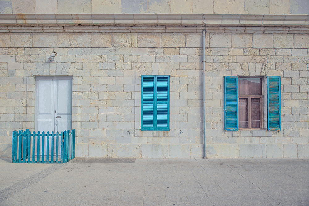Architecture of doors and windows in turquoise colors