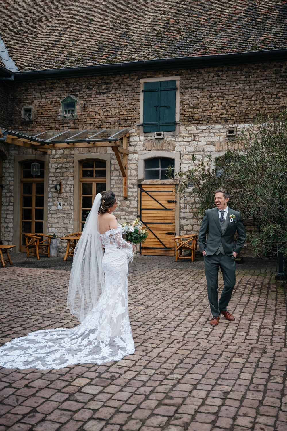 first look reaction of the groom