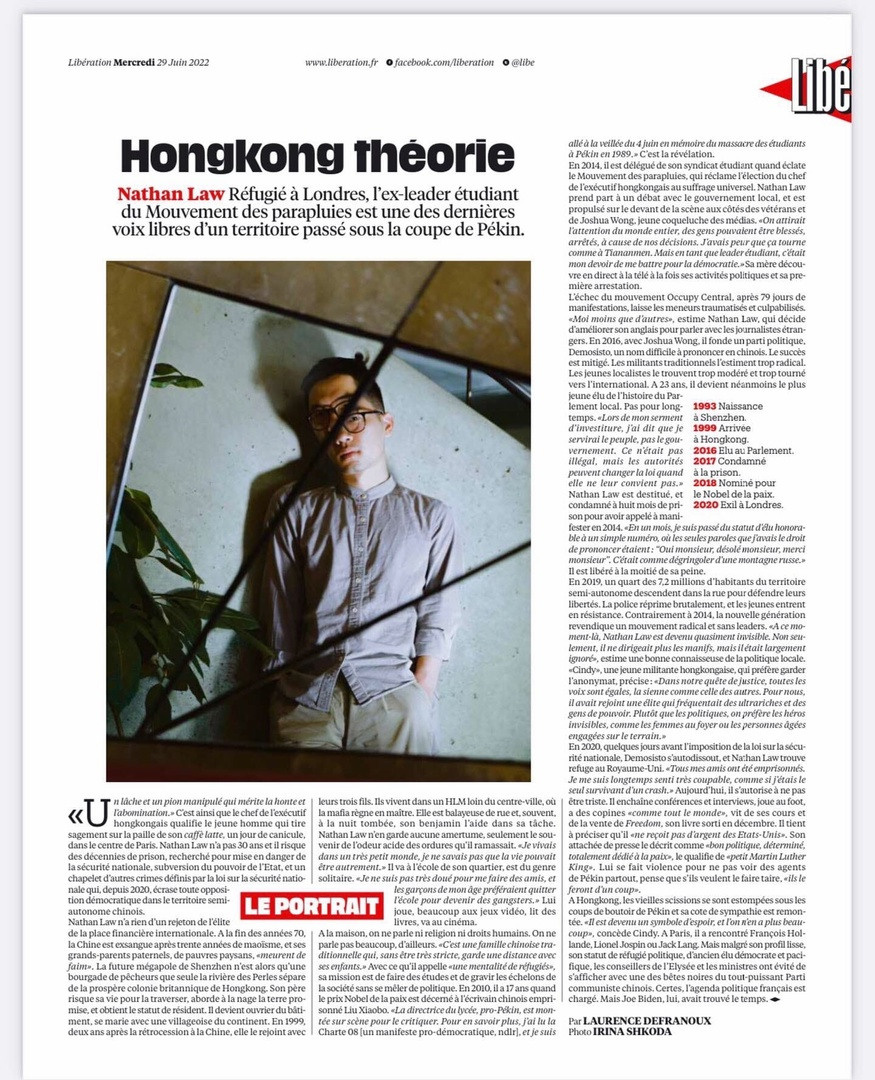 Libération Irina Shkoda Nathan Law