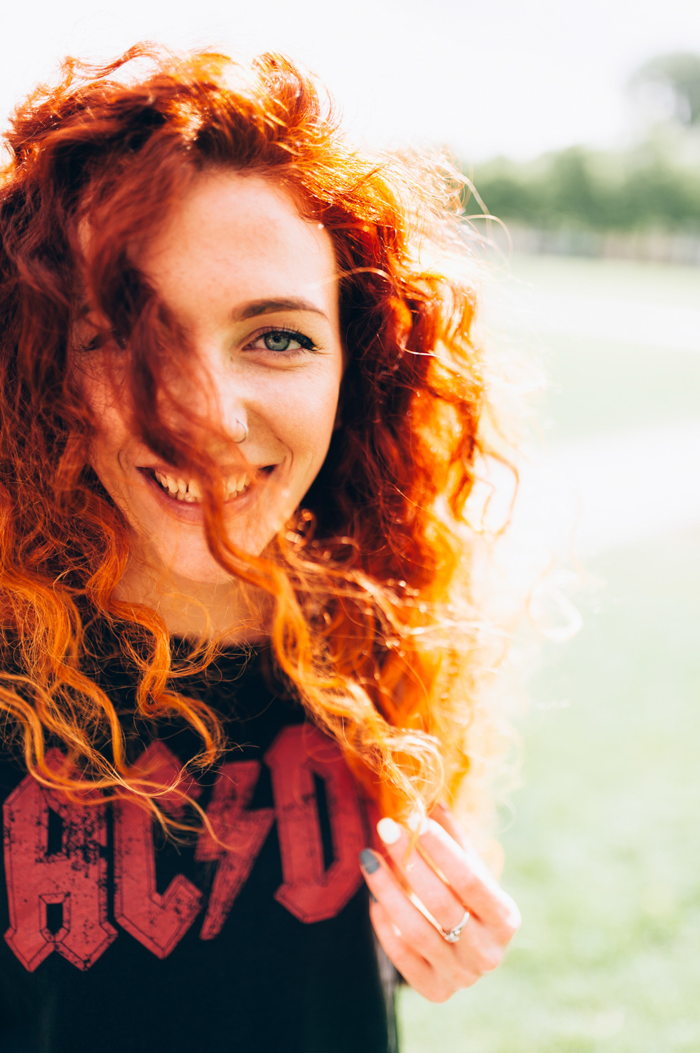Smiling face of the bride in close-up.