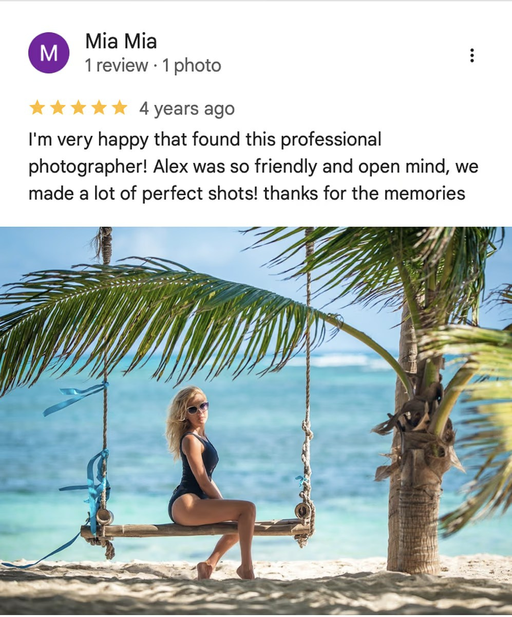 Five-star review for a professional photographer in Punta Cana