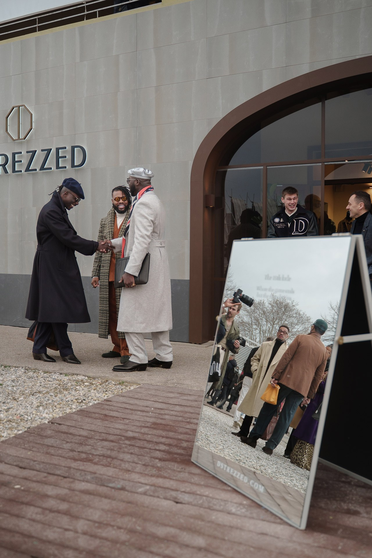 Stylish men posing outside Rezzed at Pitti Uomo 109 Florence menswear street style