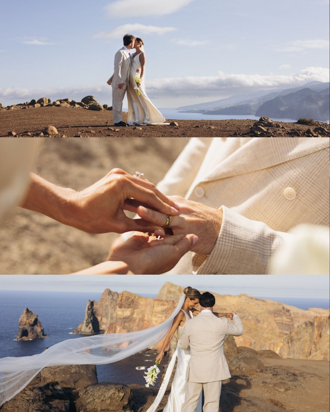 Collection of intimate wedding vow moments on Madeira cliffs.