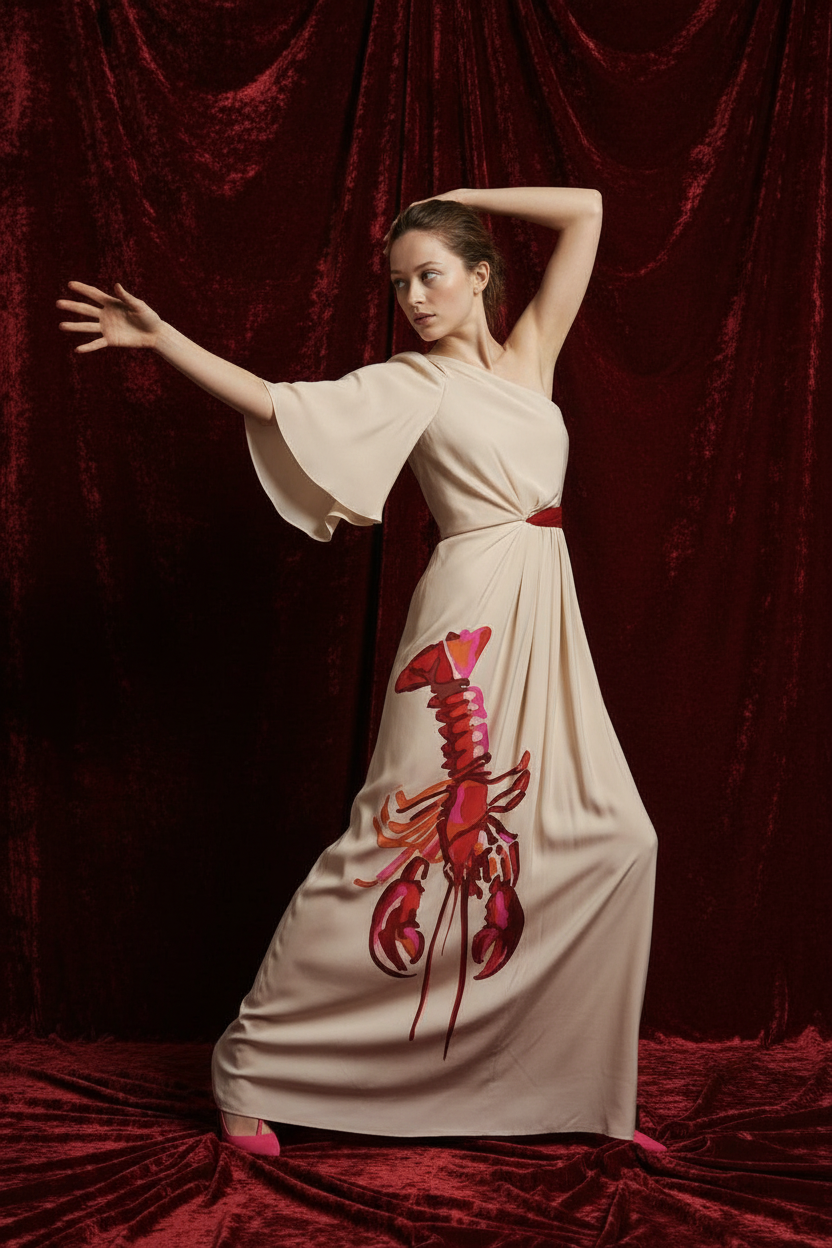 Imaginární kampaň Dalí & Schiaparelli: šaty s humrem. Adeliia Korinek — multimediální umělkyně | rodinné příběhy & fashion filmy