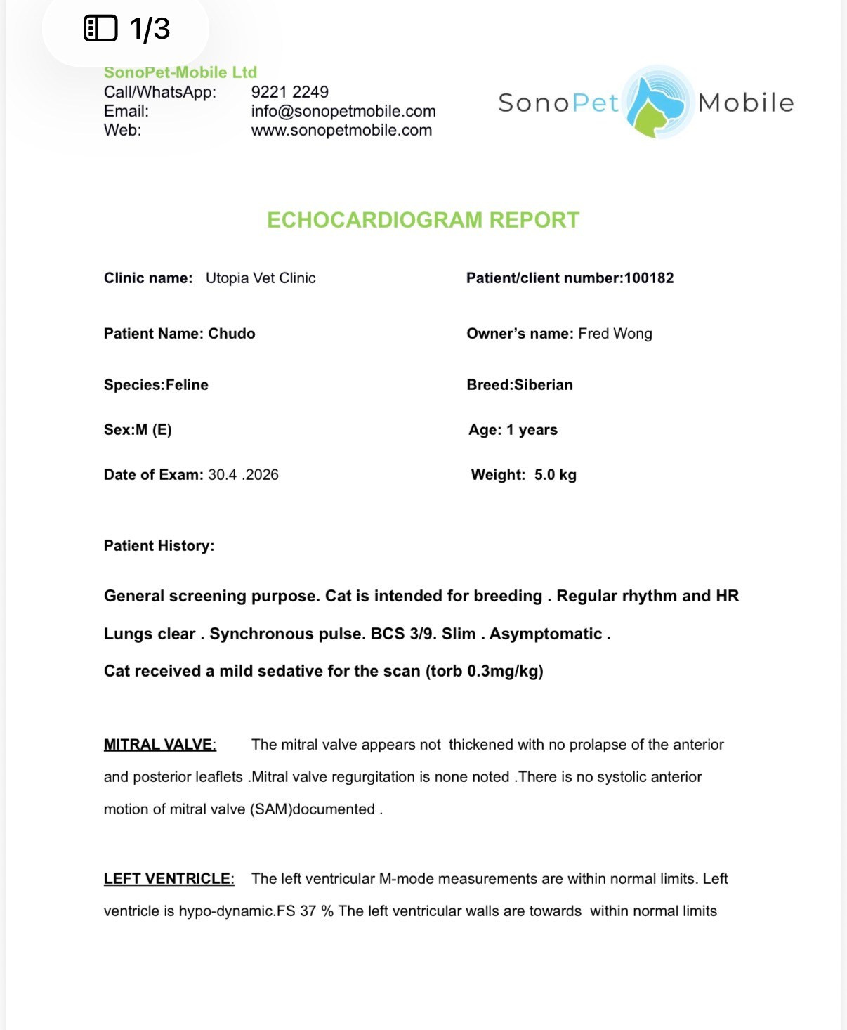 Echocardiogram Report of Chudo: Normal on 30 Apr 2026
