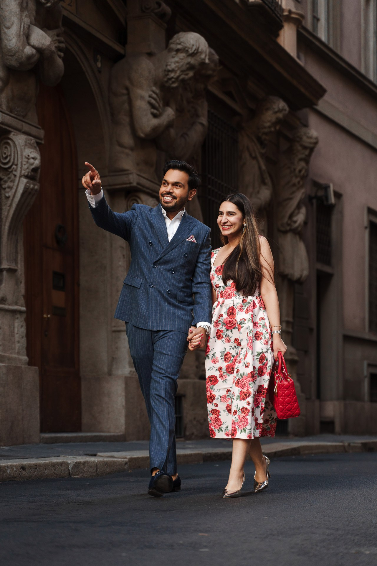 Couple photoshoot in Milan city center during a relaxed walk