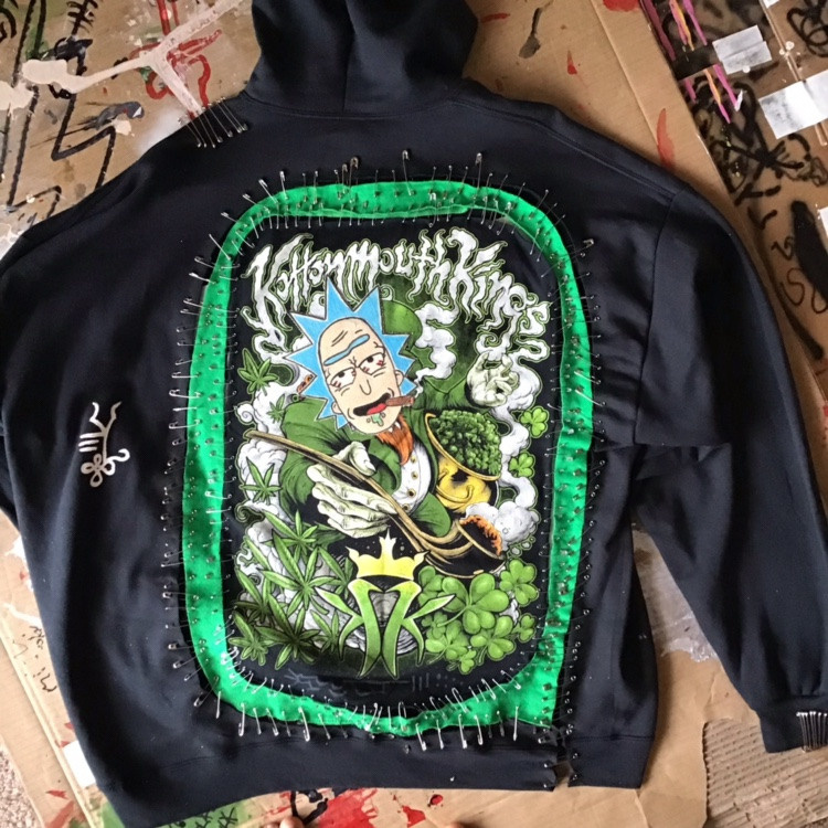 Airbrushed & Acrylic Paint “I’m Pickle Rick Bitch” Hoodie. BACK