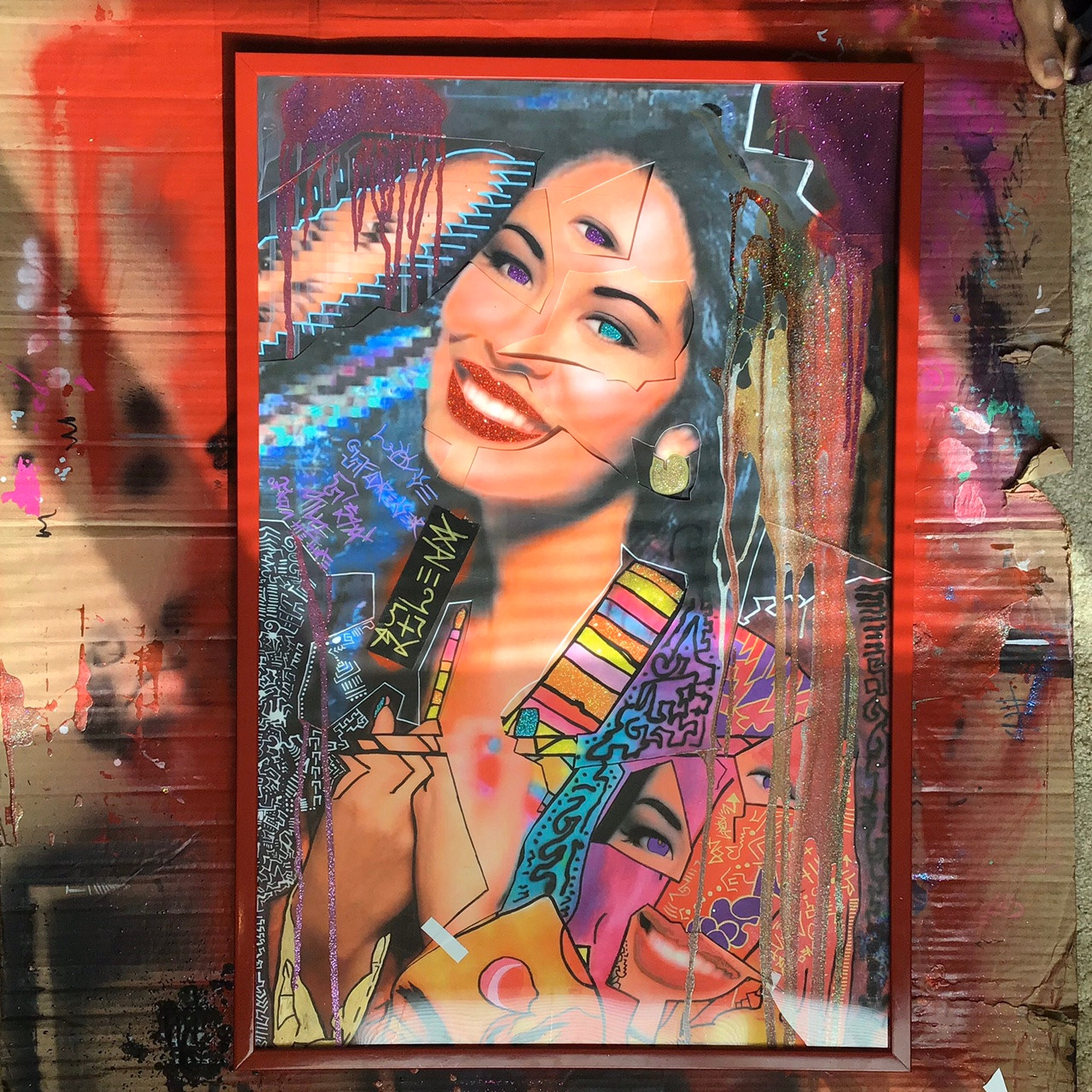 Selena Mixed Media Glitch Art 24X36 [SOLD]