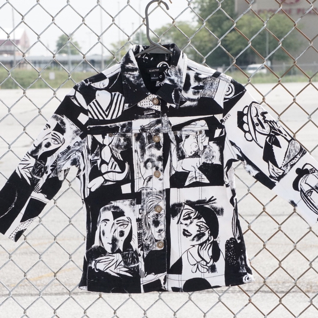Kaktus Pablo Picasso Art Print Stretch Jacket. FRONT