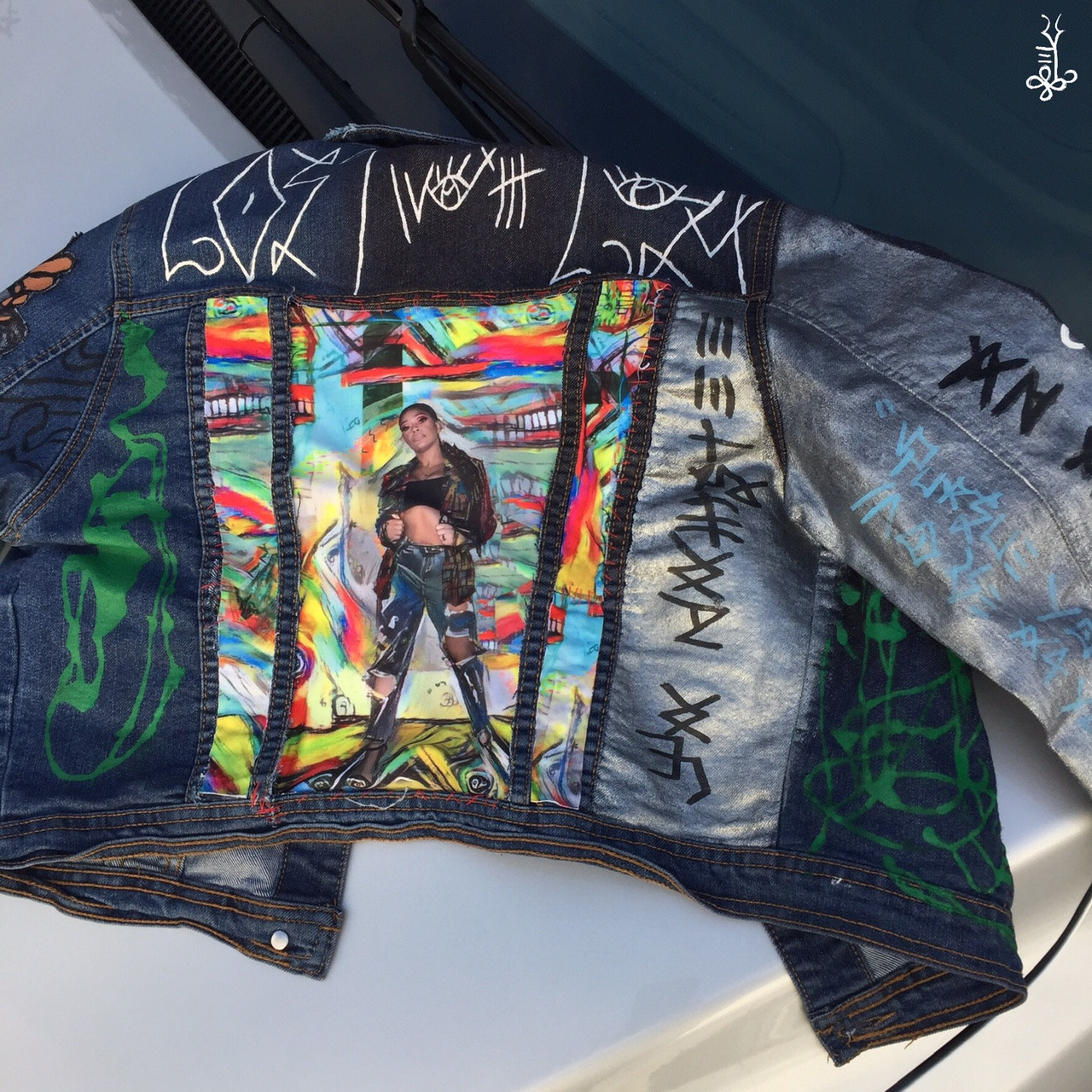 Custom denim jacket for “Living With Lisa”. BACK