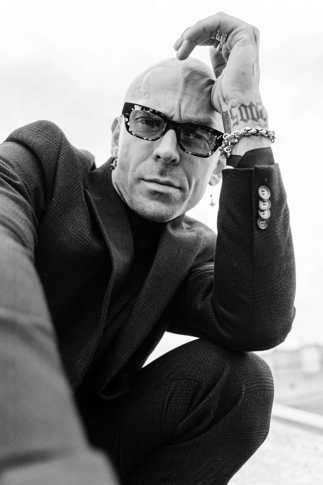 Black and white portrait of a man, editorial photography