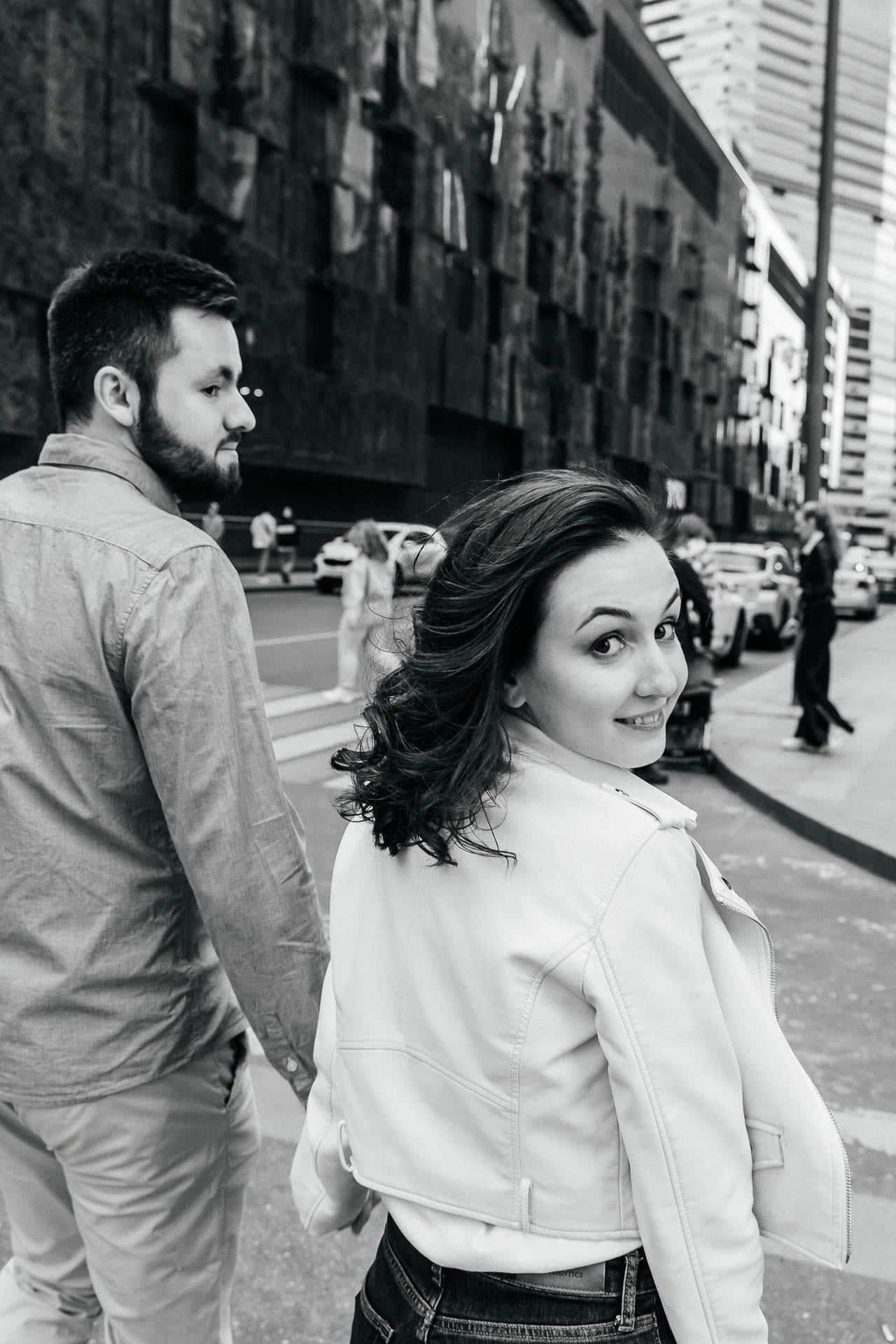 Romantic Toronto engagement photography Ksenia and Artem holding hands.