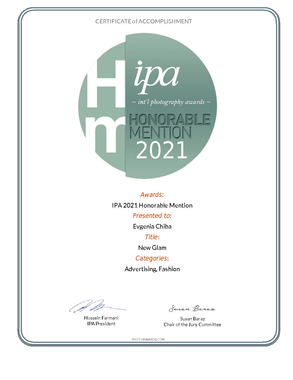 My awards. Photographer in Tokyo, Japan