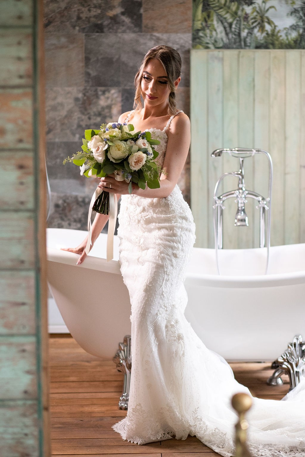 Bride portrait in a historic Italian villa before the wedding ceremony