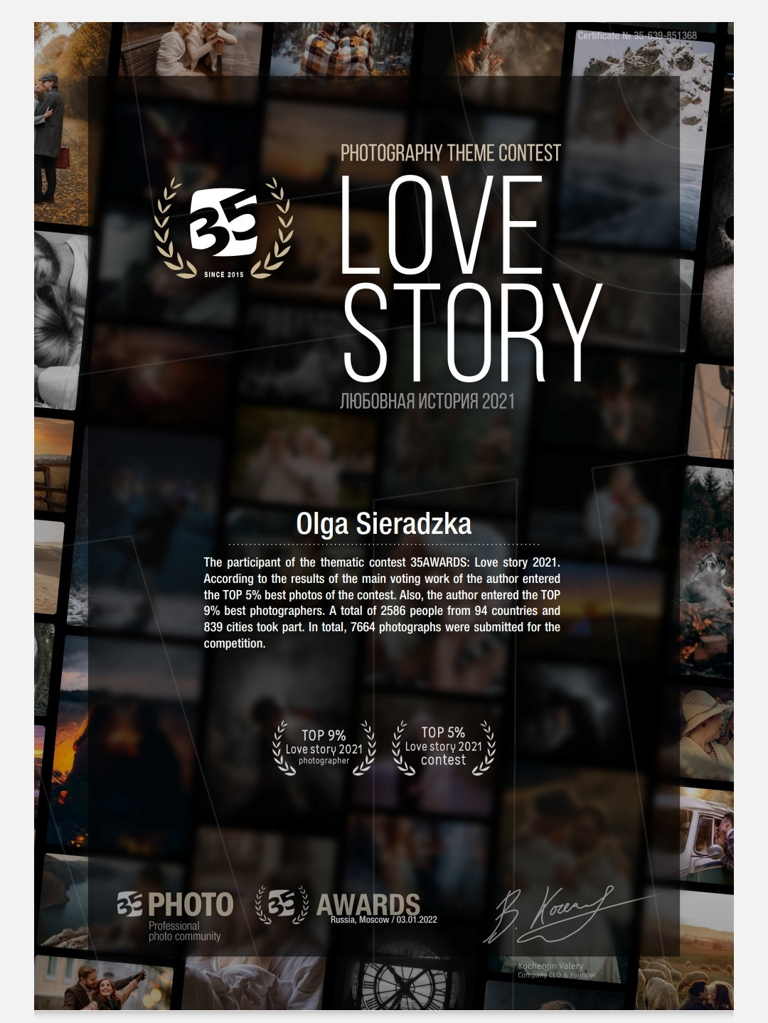 Awards / dyplomy \ wyróżnienia. Olga Sieradzka fotograf rodzinny, ciążowy i dziecięcy w Pile