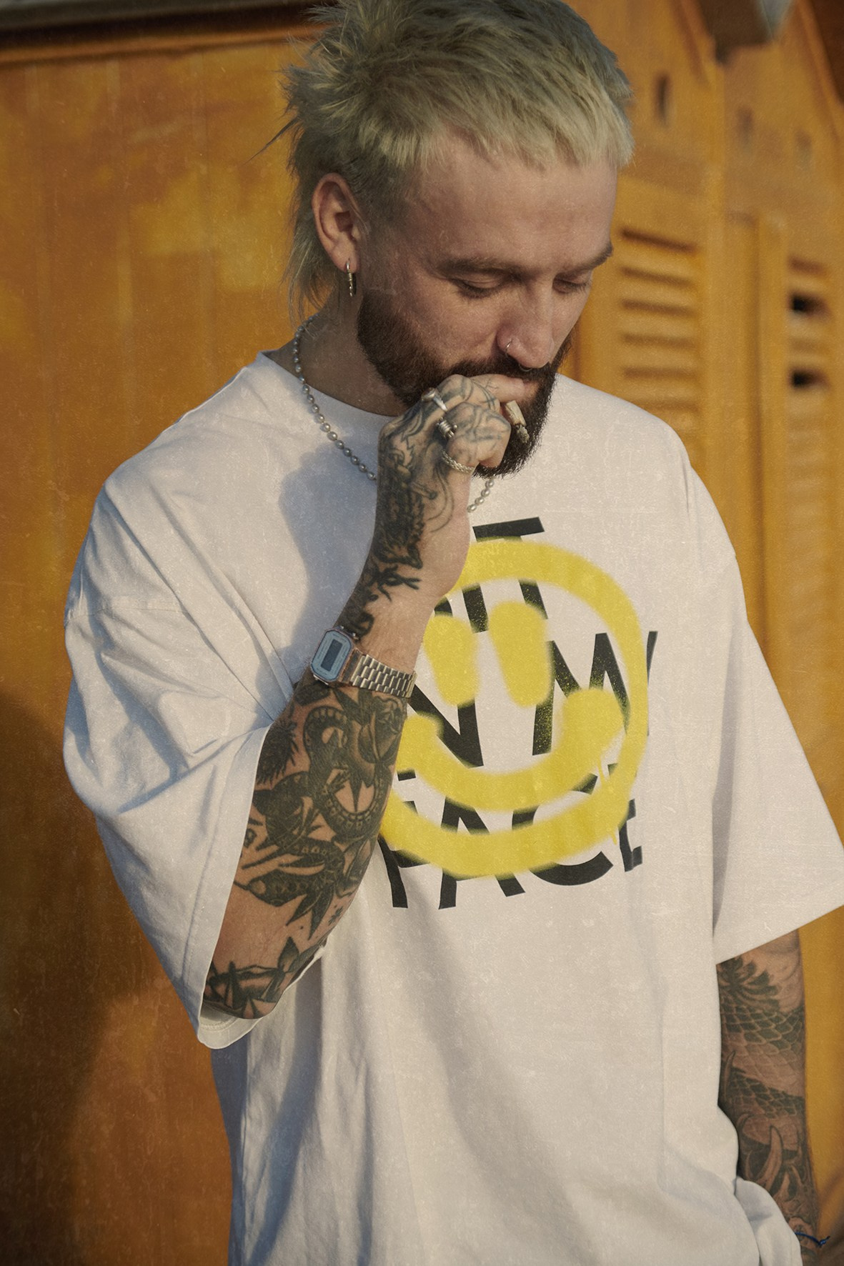 Fashion campaign for a clothing brand, photographed on a seashore in natural light