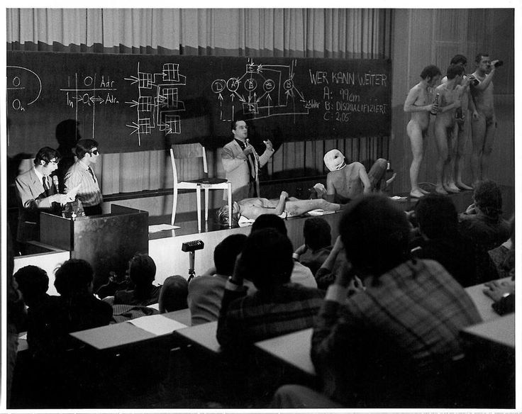 Гюнтер Брус и Отто Мюль, Искусство и революция (Kunst und Revolution), 1968, Венский университет. Радикальная акция венского акционизма