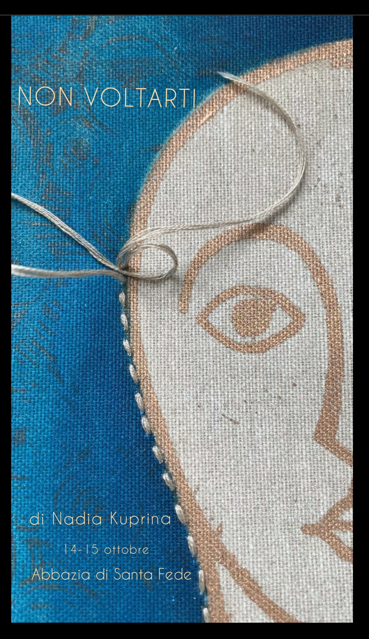 While recalling traditional iconography through halos and frontal faces, Santi Volti presents itself as a contemporary reinterpretation of the sacred. An art critic has described the work as a “modern icon”: not an object of devotion, but a space for contemplation. The multiplied, open eyes do not instruct or judge; they accompany the viewer into a collective and silent dimension.It is no coincidence that the work has been exhibited twice in abbeys. The visual language of Nadia Kuprina naturally dialogues with architectures devoted to light, stillness, and slow time, offering a secular, current, and deeply respectful vision of the sacred.