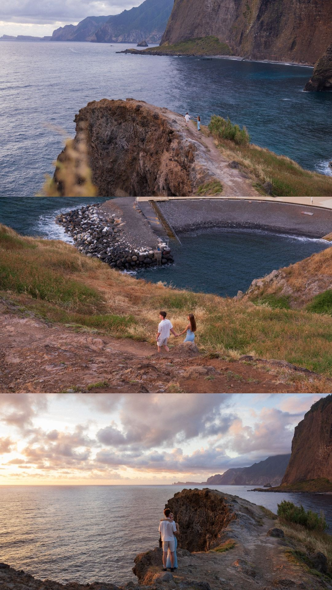 Couple photoshoot collage at Miradouro do Guindaste, Madeira.