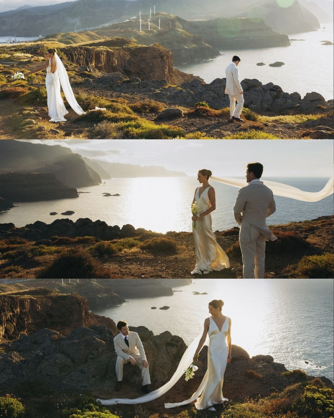 Elopement ceremony collage captured at sunset in Madeira.