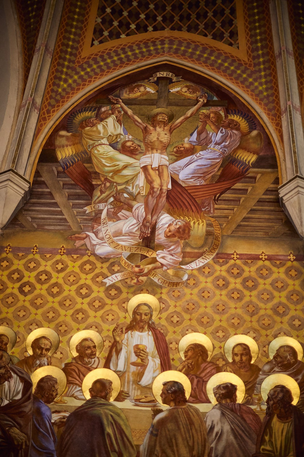 Ornate baroque church interior detail during Lake Bled ceremony.