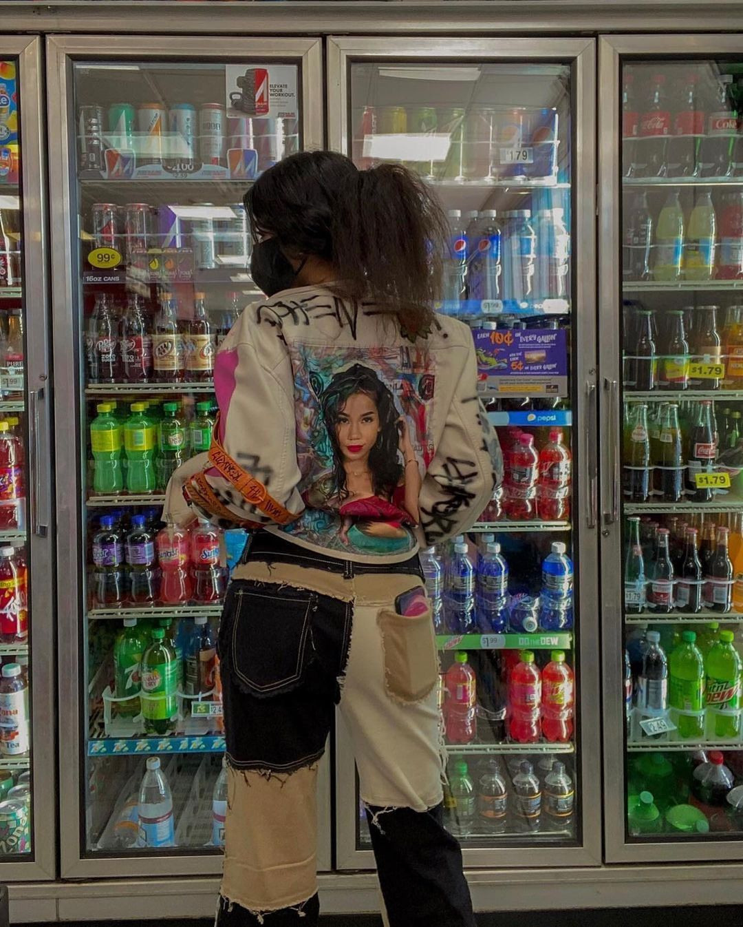 @victoriavonne2 wearing custom white leather Jhene Aiko jacket designed by Ke'Ondris