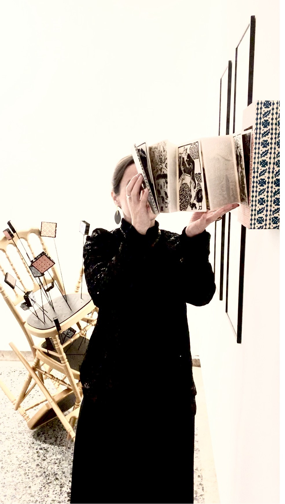 Nadia Kuprina with her artist book Leporello Veneziano at the Illustration Exhibition in Venice, January 2025