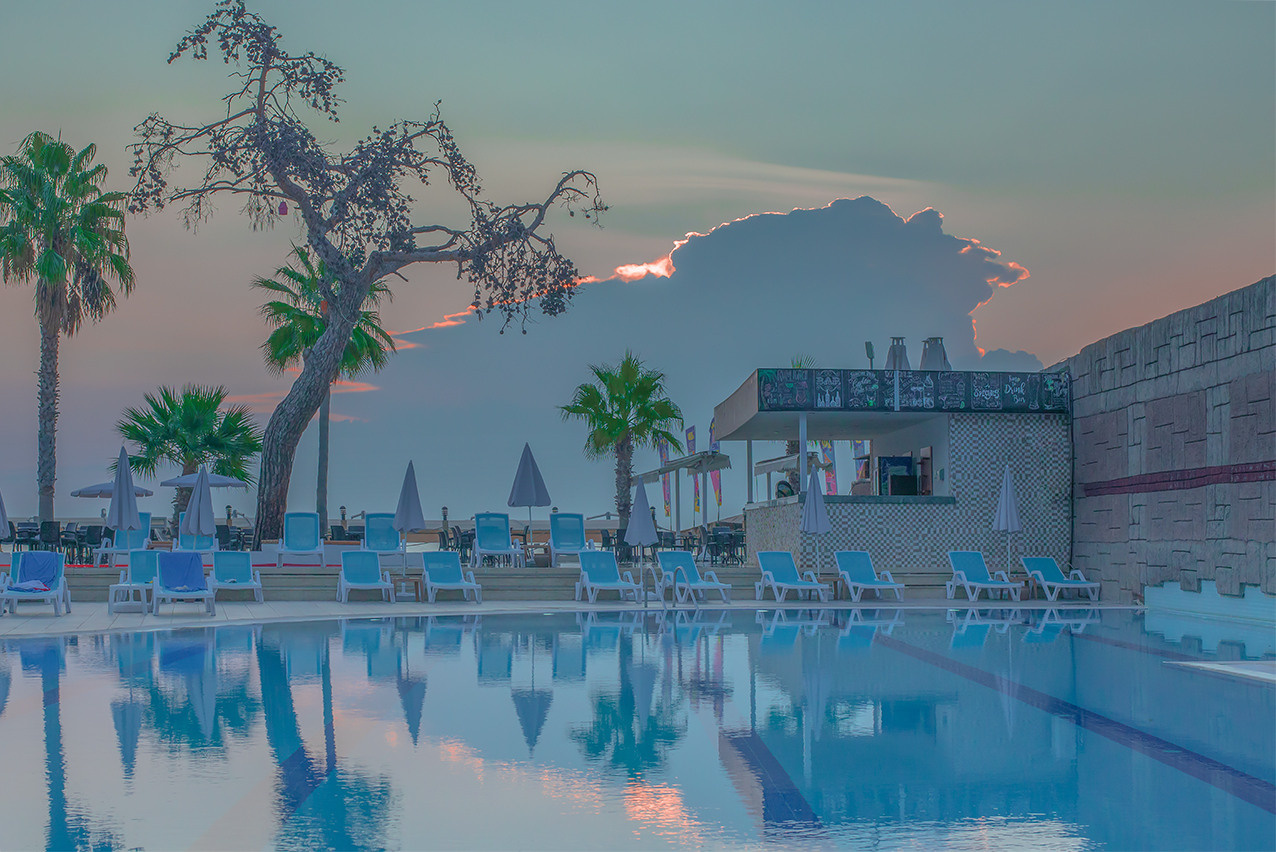 landscape with reflection in the pool in an unusual color