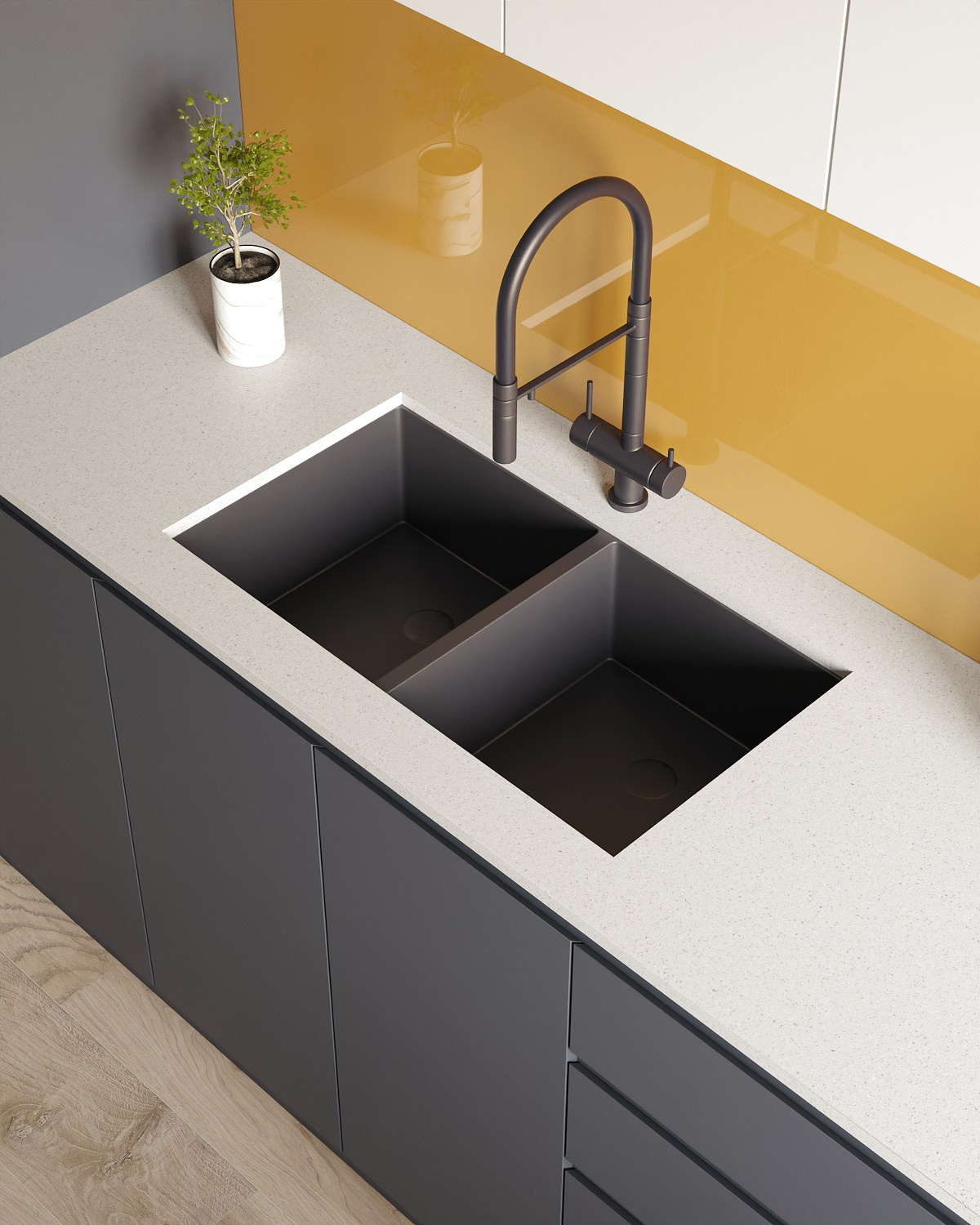 Кухня янтарного цвета. ROMAN VISUAL| СОЗДАНИЕ ВЫСОКОКАЧЕСТВЕННОЙ 3D-ВИЗУАЛИЗАЦИИ