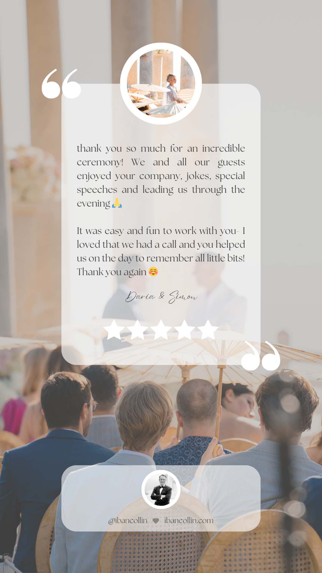 Contact & Reviews. Wedding Celebrant in Mallorca Iban Collin