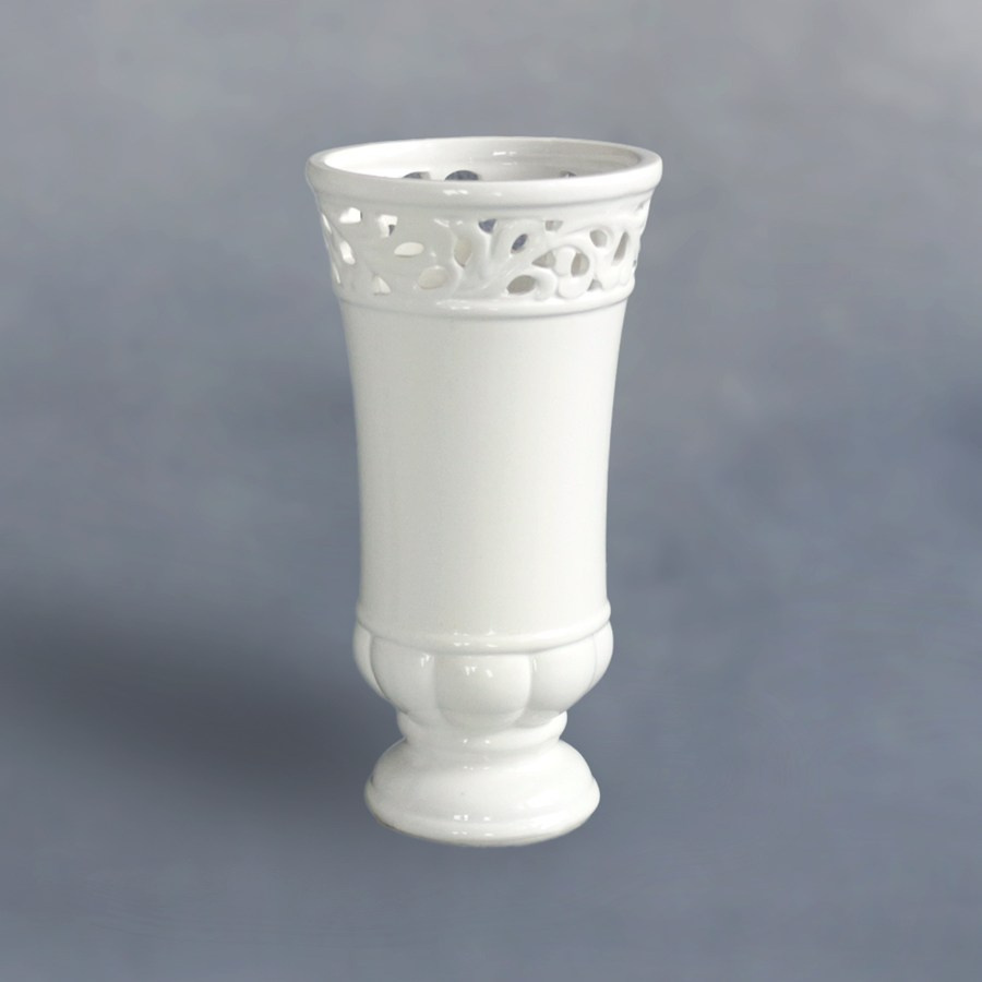 Keramiska vāze pienbalta ar mežgini klasiska