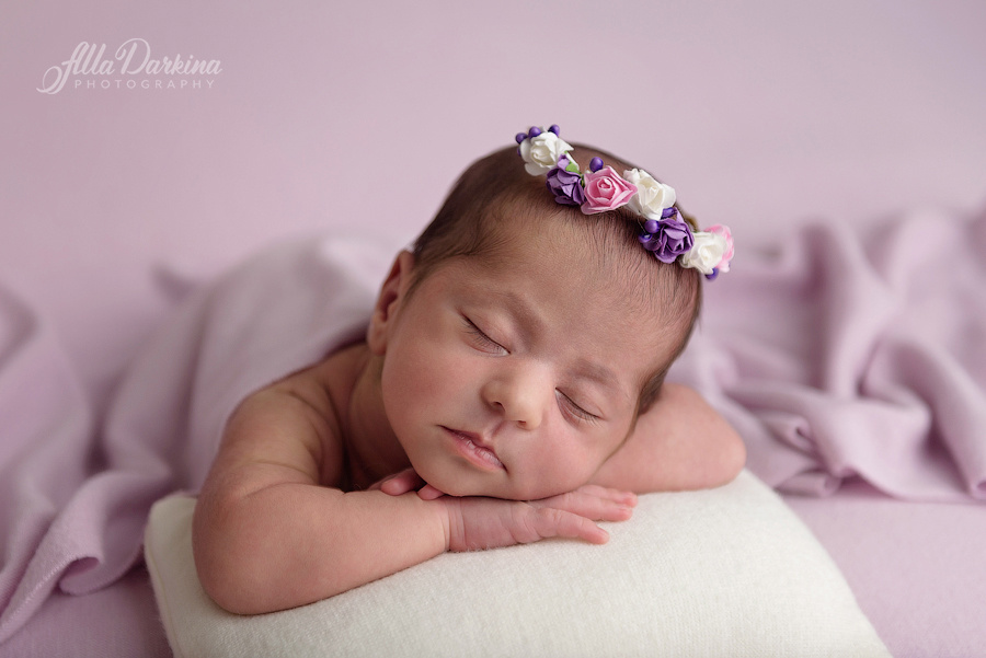 Sleeping  baby girl newborn session in Hills District.