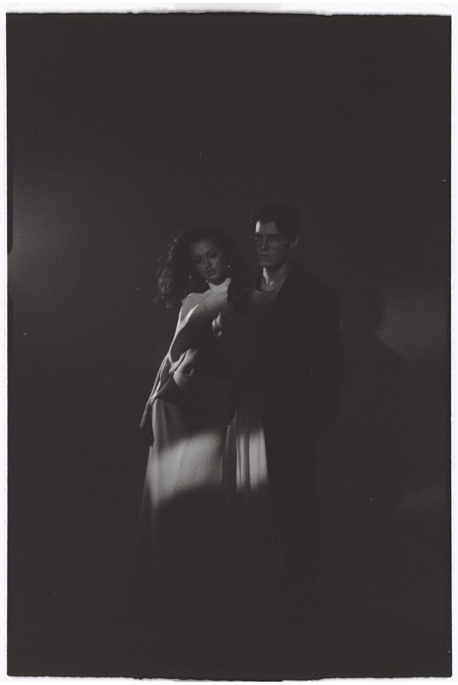 Black and white couple portrait during editorial wedding session