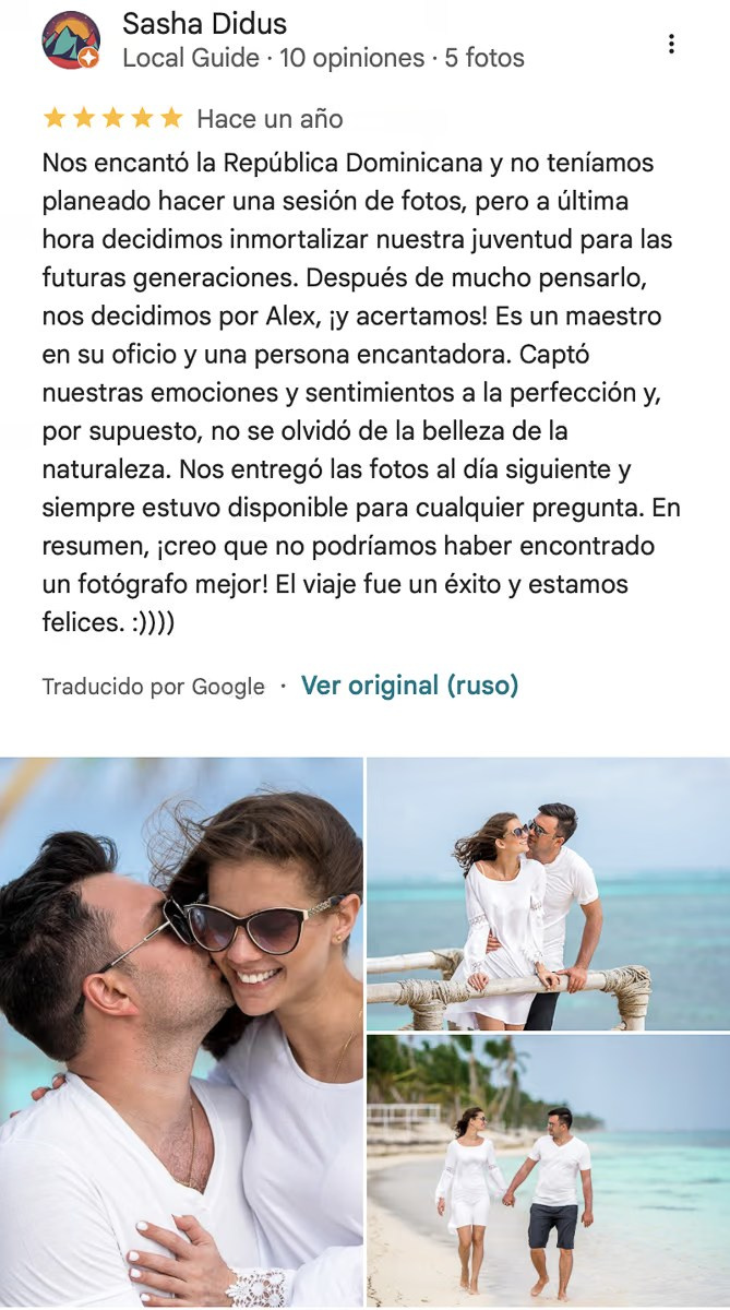 Client testimonial for a Punta Cana photographer