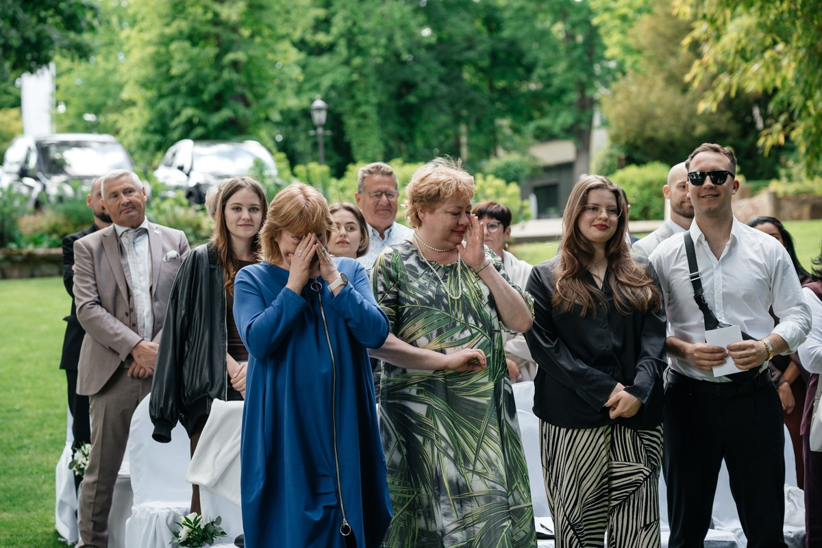 tears of the guests after bride meets the groom