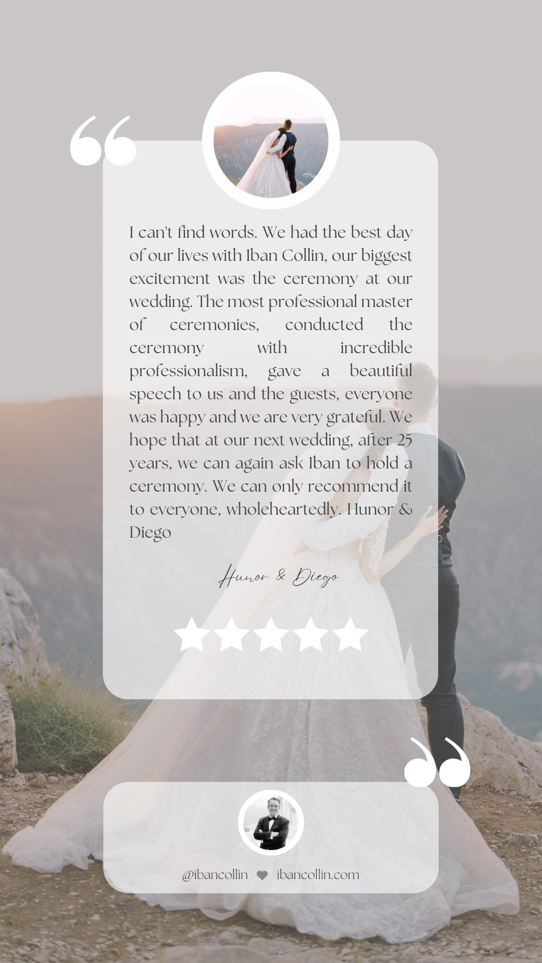 Contact & Reviews. Wedding Celebrant in Mallorca Iban Collin