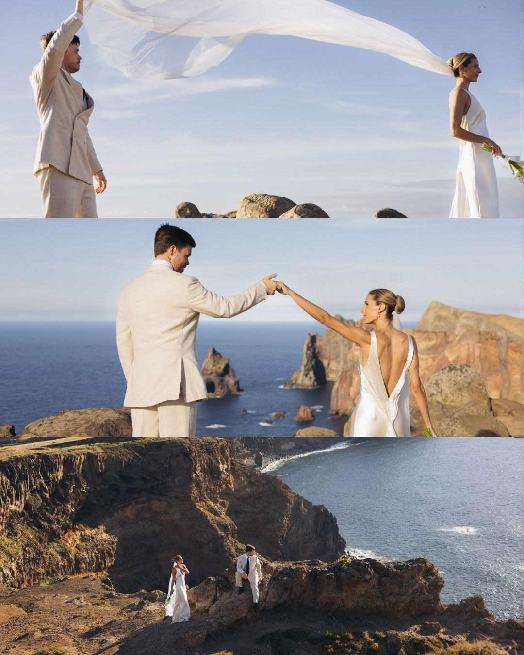Elopement ceremony collage captured at sunset in Madeira.