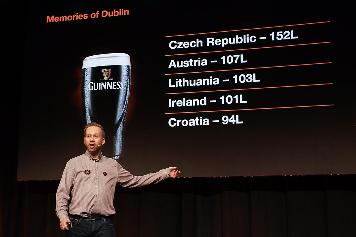 Rik McCrossan speaks on stage during the Sales Kick-Off event in Prague.