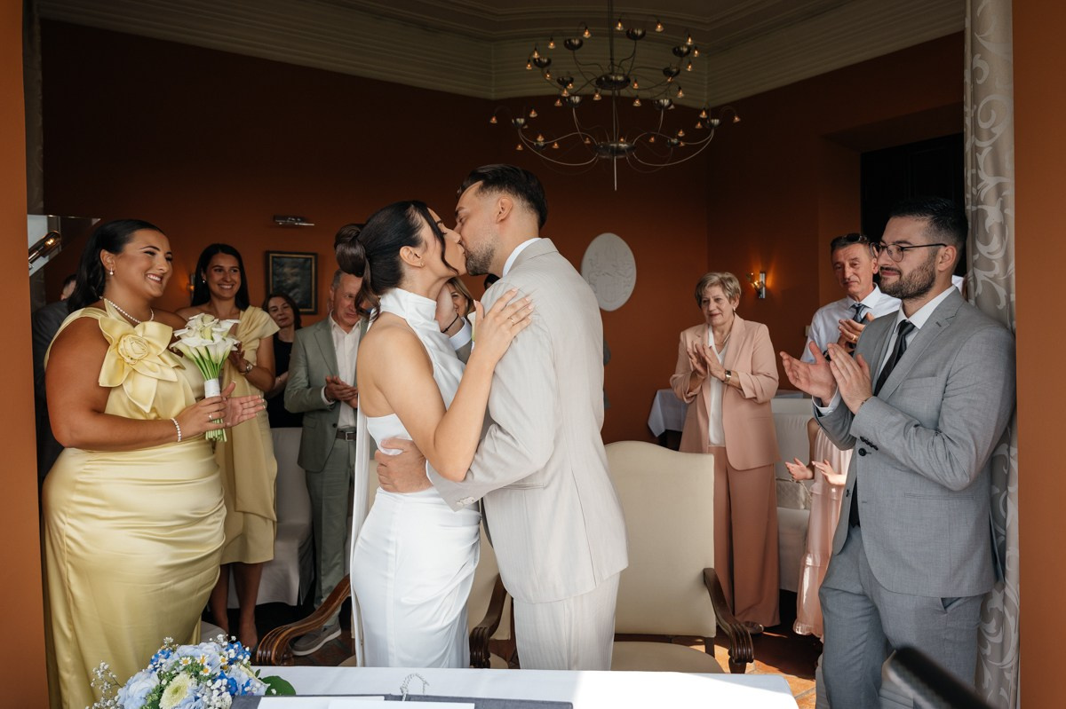 first kiss as official bride and groom