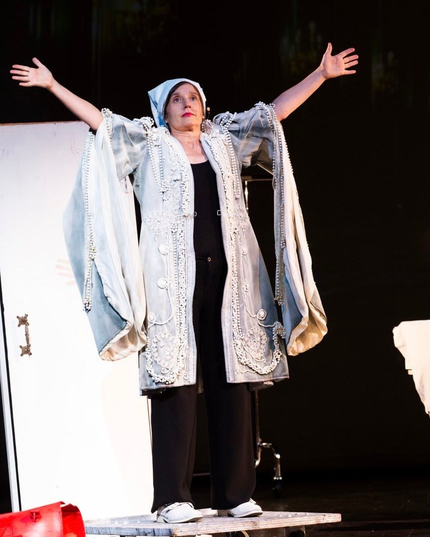 Nadia Kuprina, comic costume as Statue, Don Giovanni.