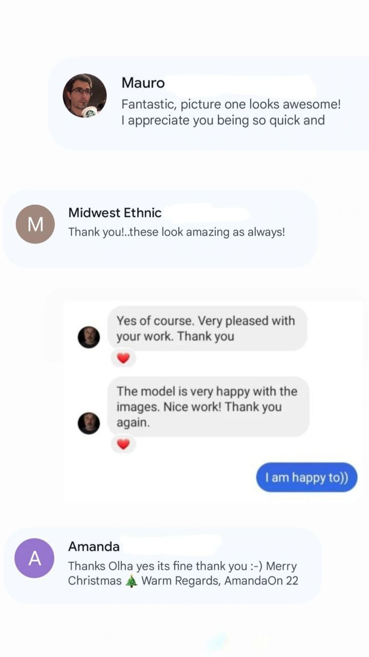 Reviews from clients who are satisfied with the retouching