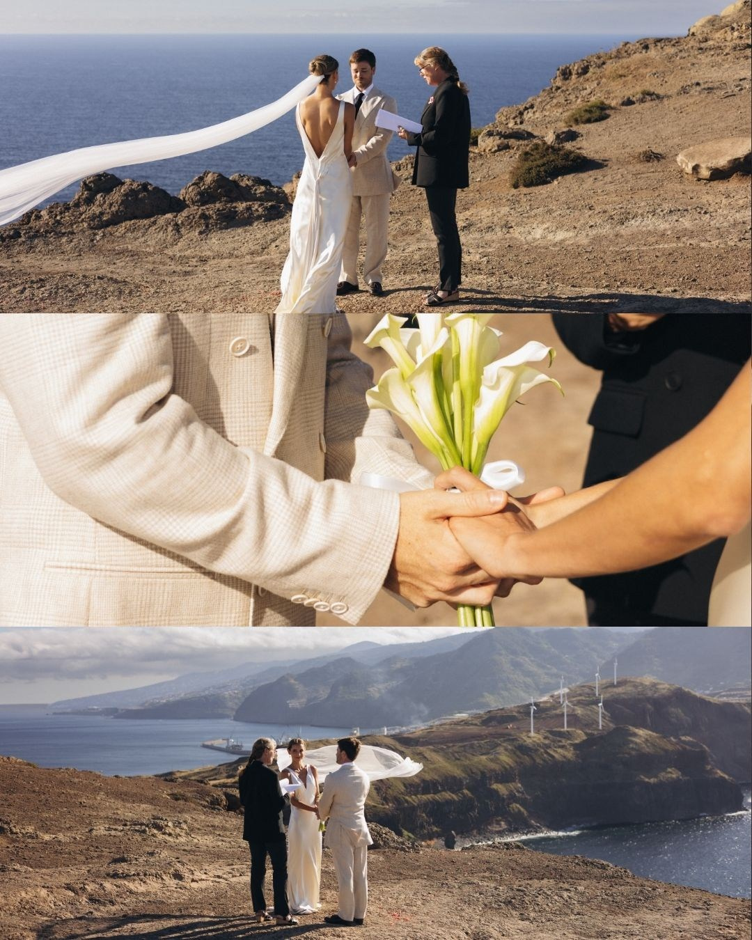 Elopement ceremony collage captured at sunset in Madeira.