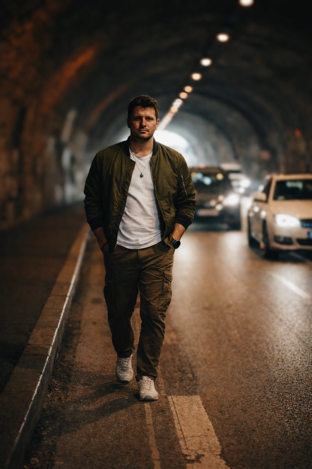 Male portrait photoshoot in Plovdiv – stylish portrait in urban night light