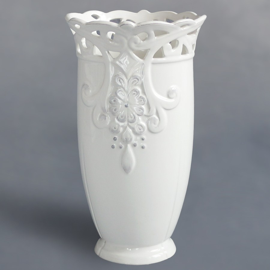 Keramiska vāze pienbalta ar puķiem h27 d15 klasika  2gb