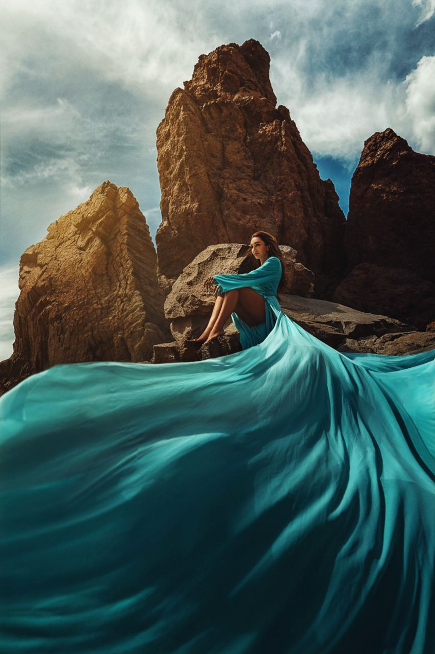 Мятное шлейфовое платье на Тенерифе