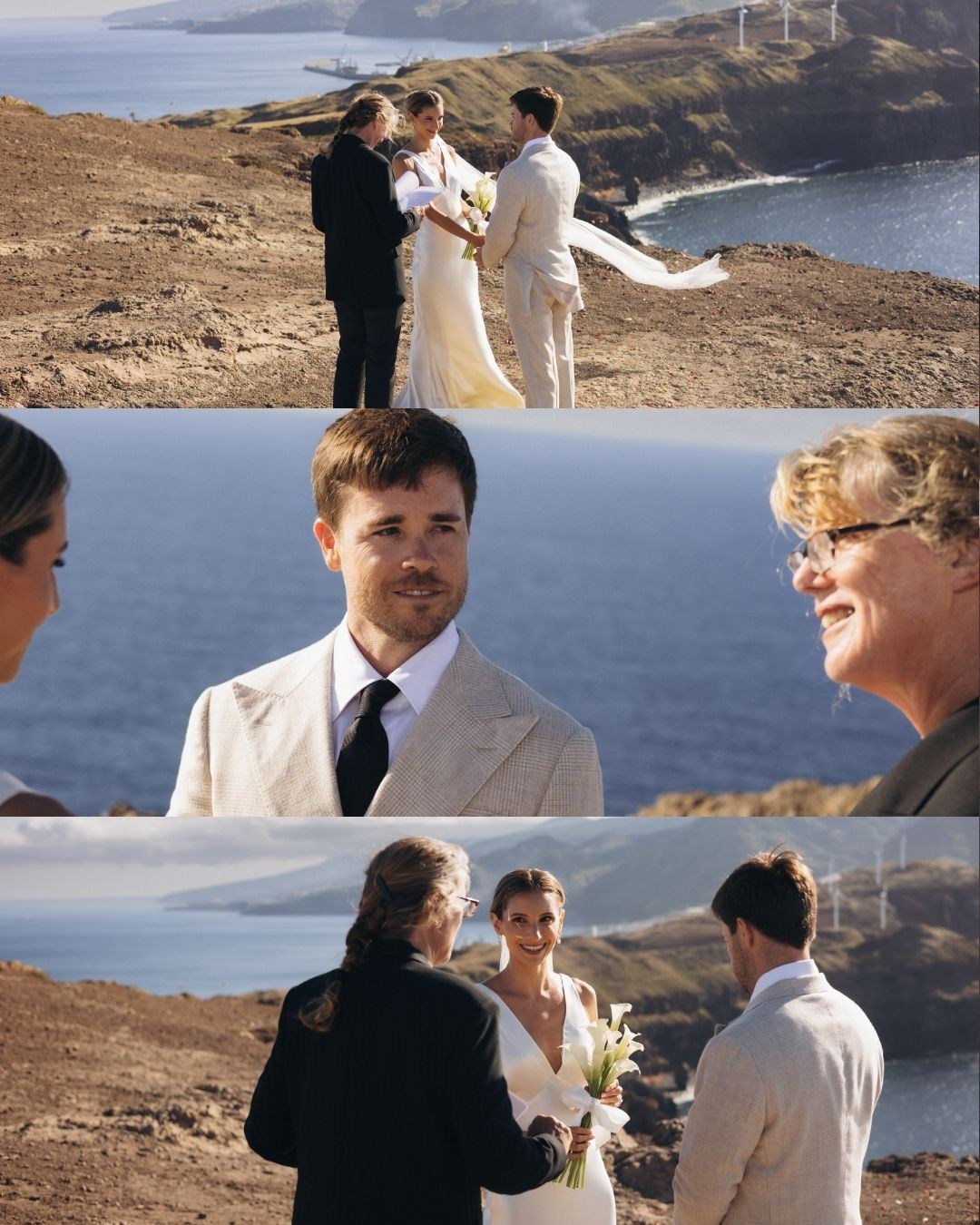 Elopement ceremony collage captured at sunset in Madeira.