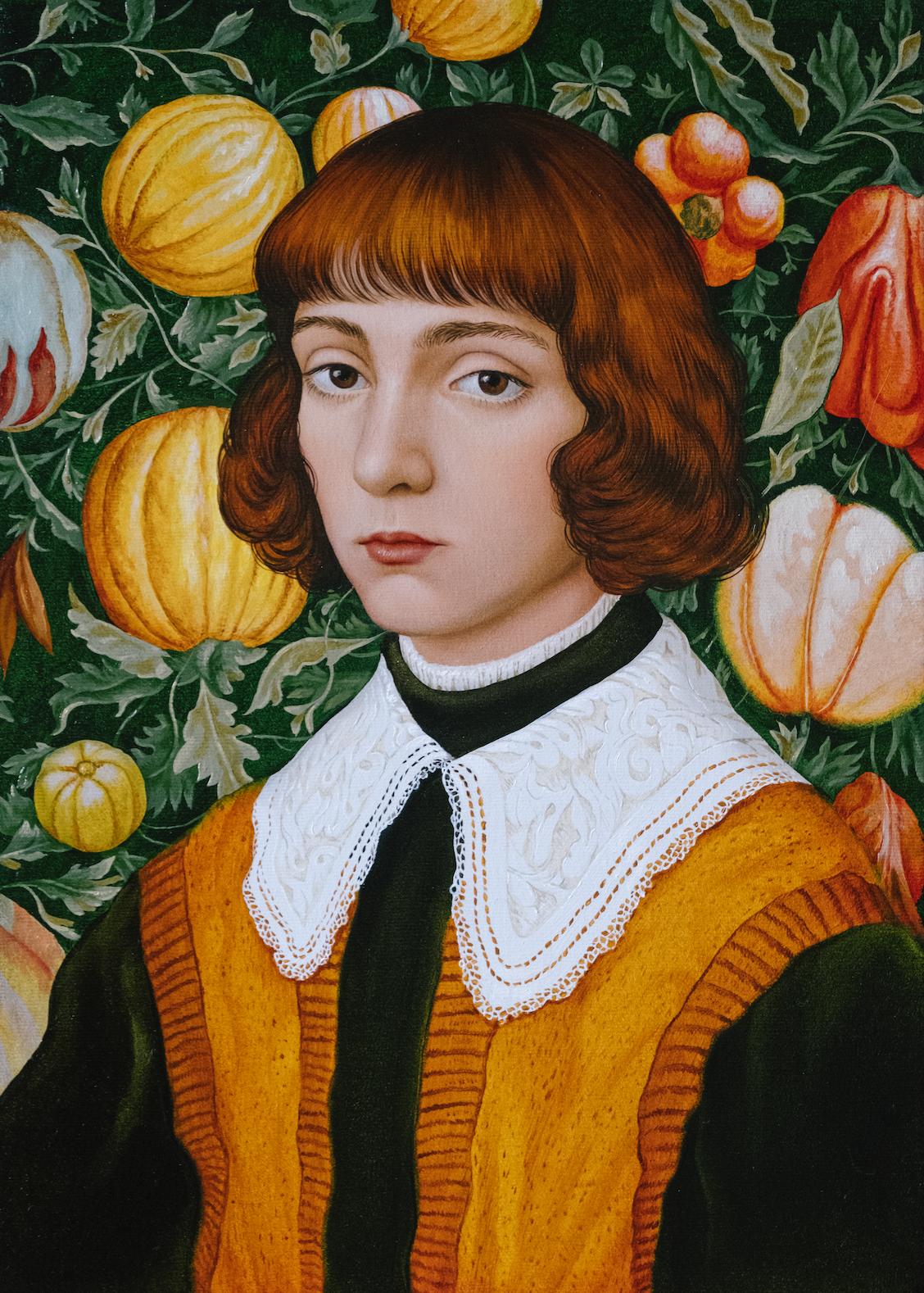 Portrait on a Background of Fruits. ELEN BEZHEN