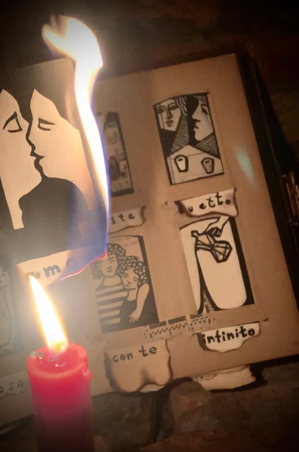 Burning artwork, fire art gesture, sorrow art