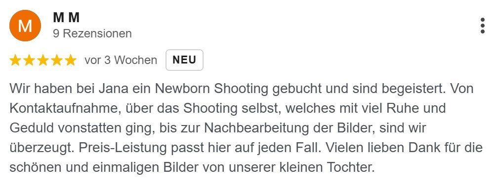 Kundenfeedback. Jana Beifuß, professionelle Neugeborenenfotografin in Weißenhorn, Ulm und Umgebung, Neu-Ulm, Illertissen, Pfaffenhofen a. d. Roth