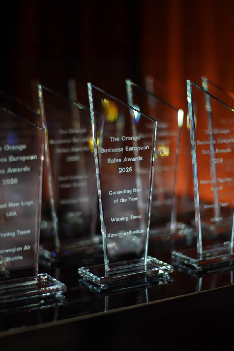 Glass trophies await the presentation at the Hotel Hilton in Prague.